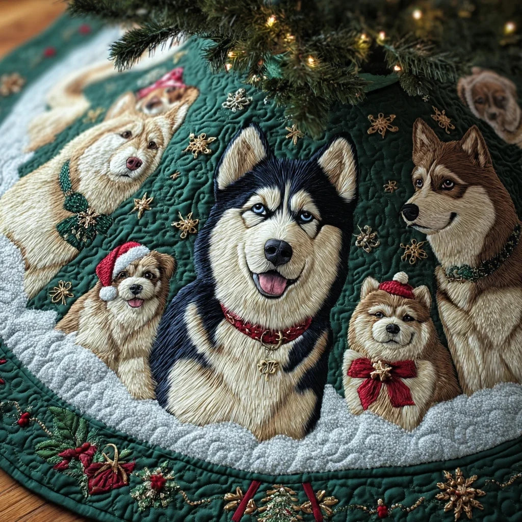 Husky Blessing Christmas Quilted Tree Skirt
