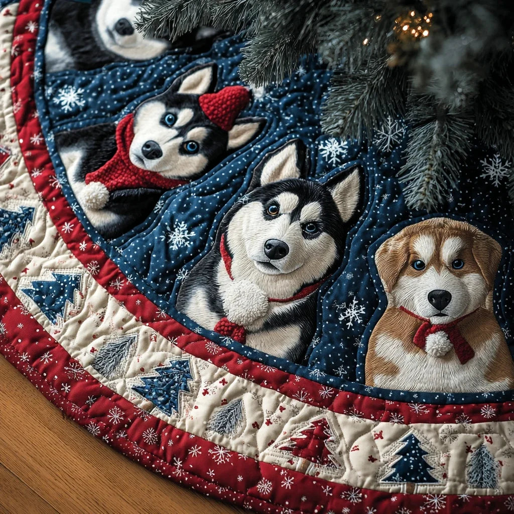Husky Spirit Christmas Quilted Tree Skirt