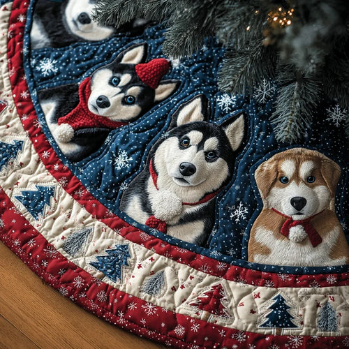 Husky Spirit Christmas Quilted Tree Skirt