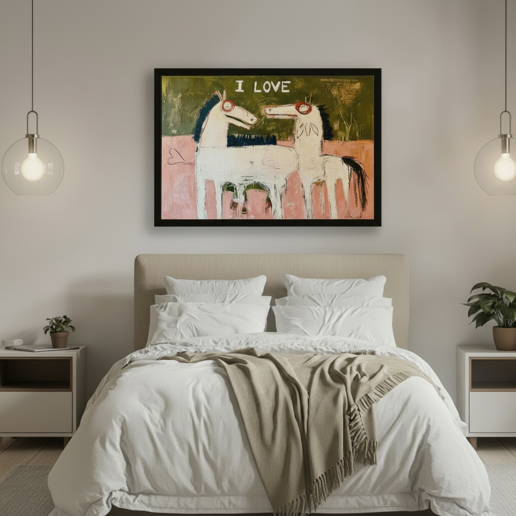 I Love Horses Primitive Folk Art Canvas Print
