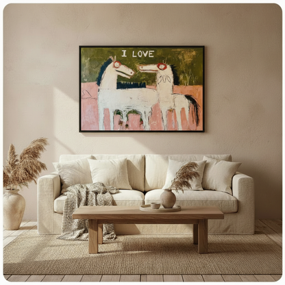 I Love Horses Primitive Folk Art Canvas Print