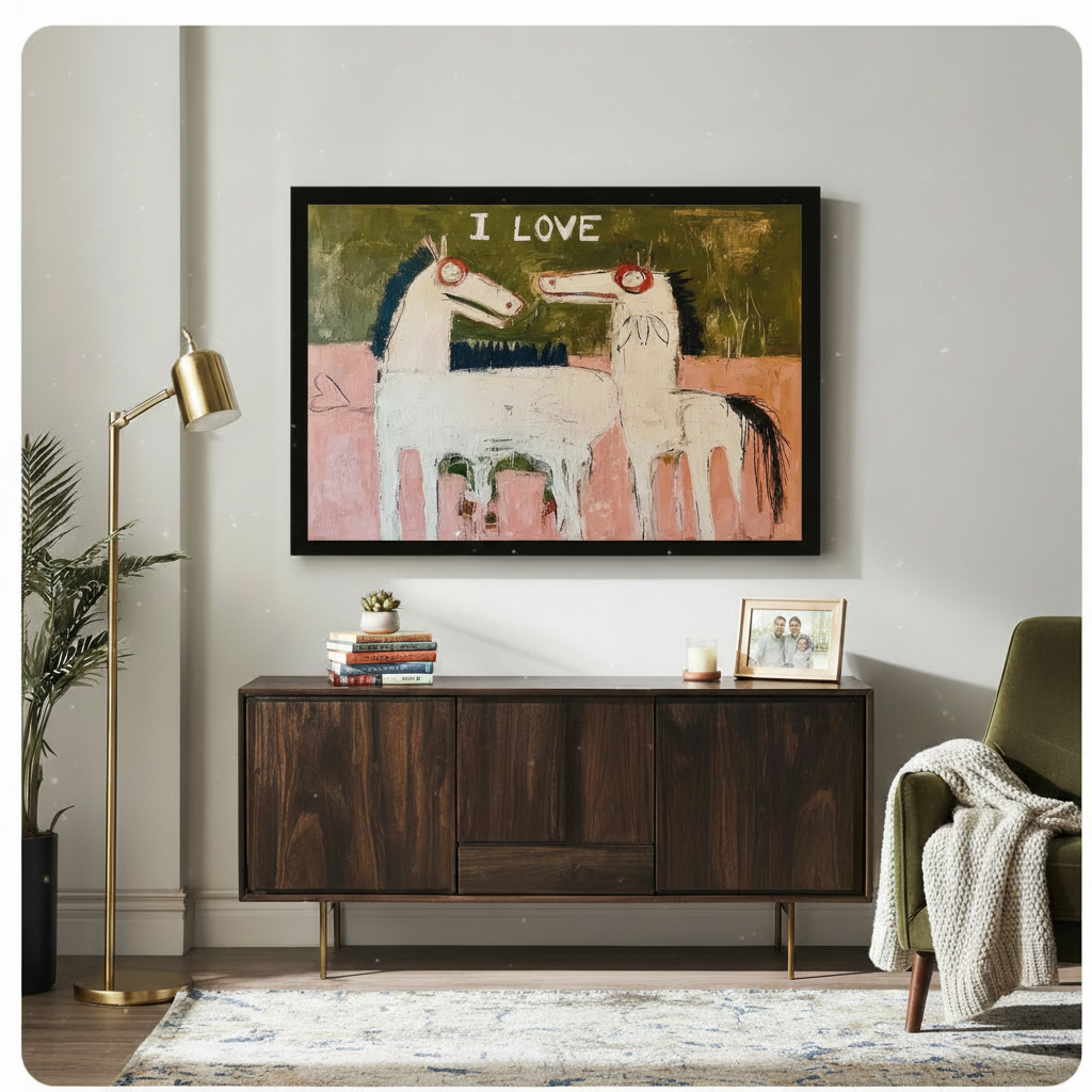 I Love Horses Primitive Folk Art Canvas Print