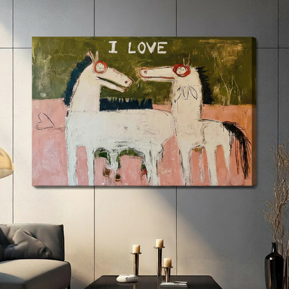 I Love Horses Primitive Folk Art Canvas Print