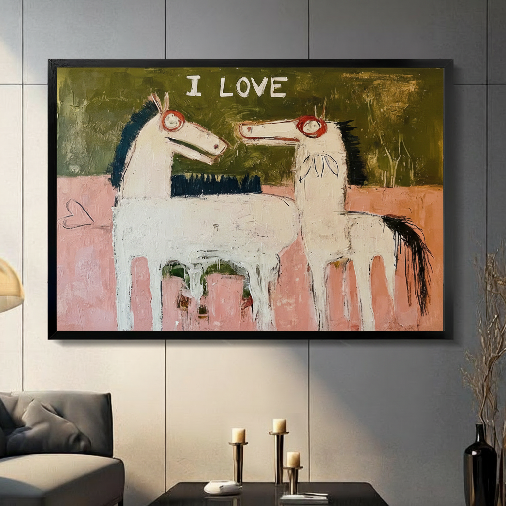 I Love Horses Primitive Folk Art Canvas Print