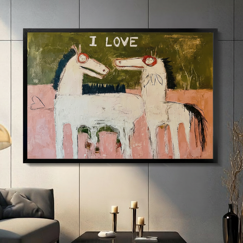 I Love Horses Primitive Folk Art Canvas Print
