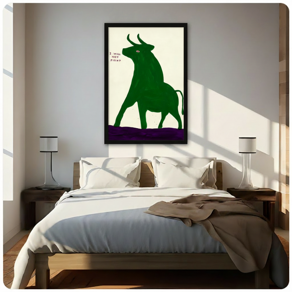 Green Bull 'I Will Not Fight' Framed Canvas Art