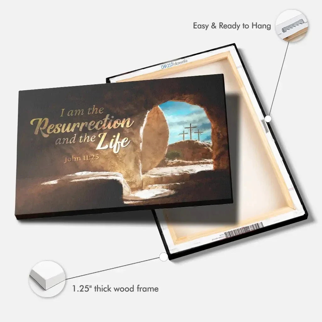 i am the resurrection and the life easter john 11 25 wall art canvas (Landscape) (view 4)