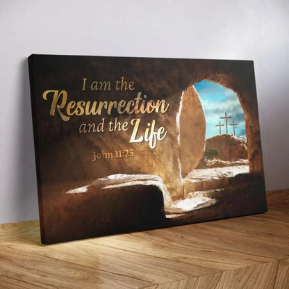 i am the resurrection and the life easter john 11 25 wall art canvas (Landscape) (view 6)