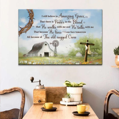 christian wall art i still believe in amazing grace canvas old white barn cross (Landscape) (view 2)