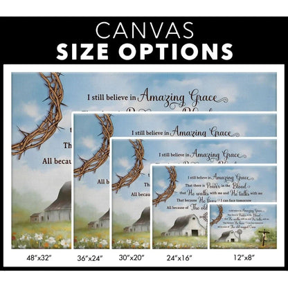 christian wall art i still believe in amazing grace canvas old white barn cross (Landscape) (view 3)
