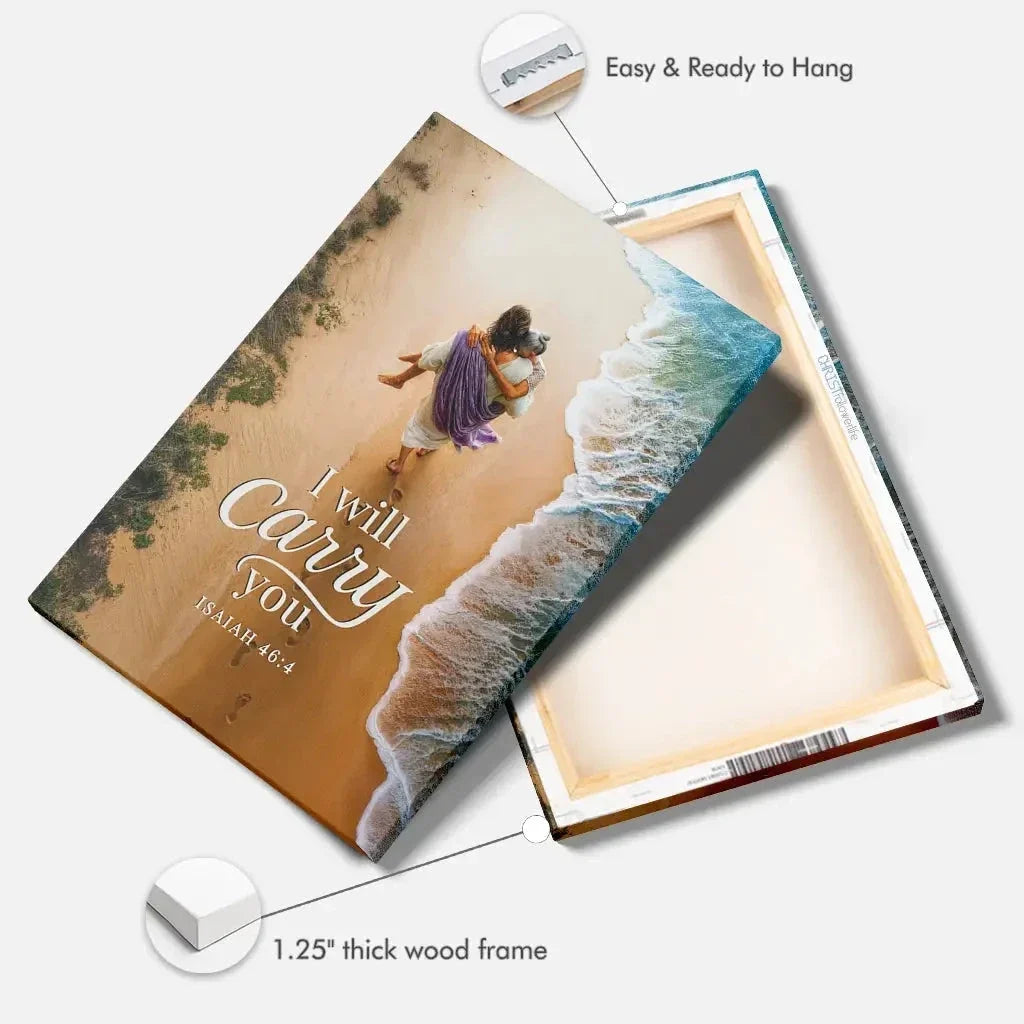 i will carry you jesus carrying a woman isaiah 46 4 christian canvas wall art (view 8)