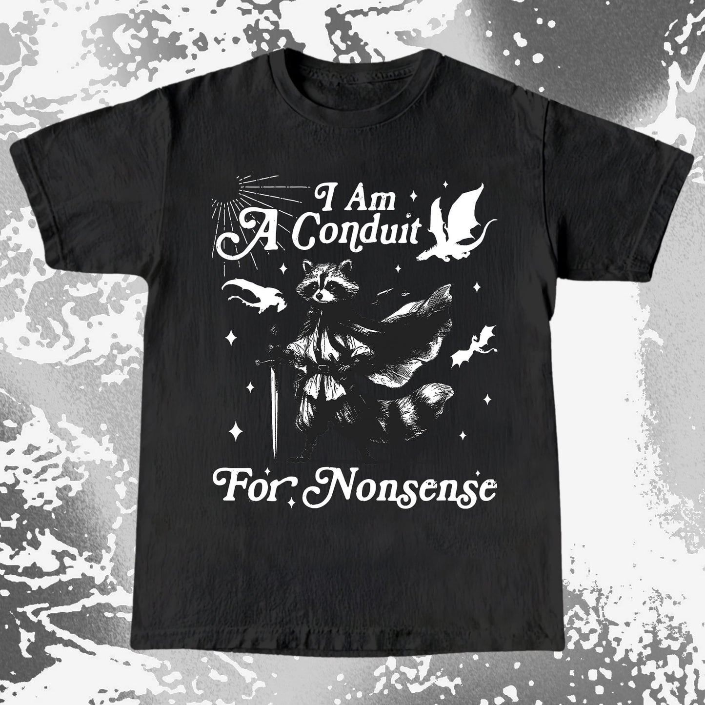 I Am A Conduit For Nonsense Raccoon Wizard Shirt, funny meme tee gift (view 2)