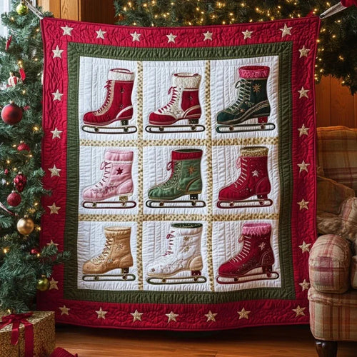 Ice Skating Boots Quilt Blanket