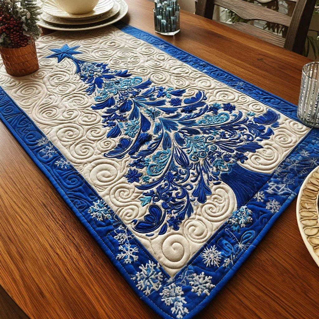Icy Fir Sparkle Quilted Table Runner