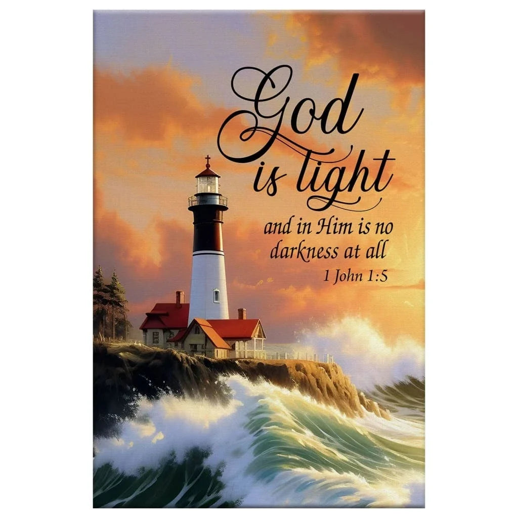 1 john 1 5 god is light lighthouse christian wall art canvas (view 4)