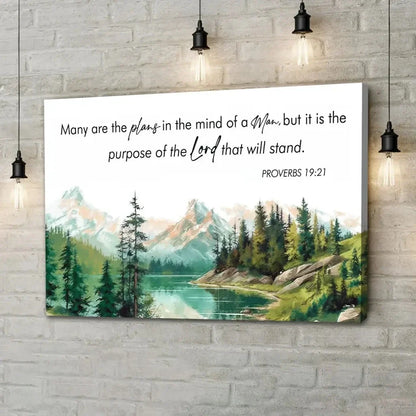 many are the plans proverbs 19 21 bible verse wall art canvas (Landscape) (view 4)