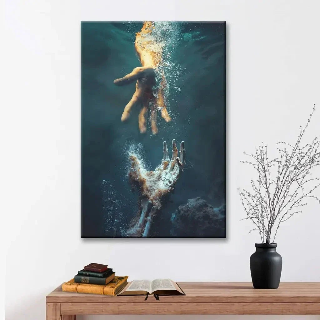 the hand of god jesus reaching into water wall art canvas (Landscape) (view 5)