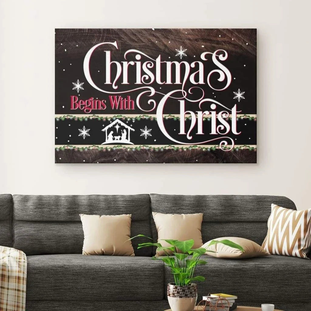 christmas begins with christ jesus born wall art canvas christian christmas decoration (Landscape) (view 4)
