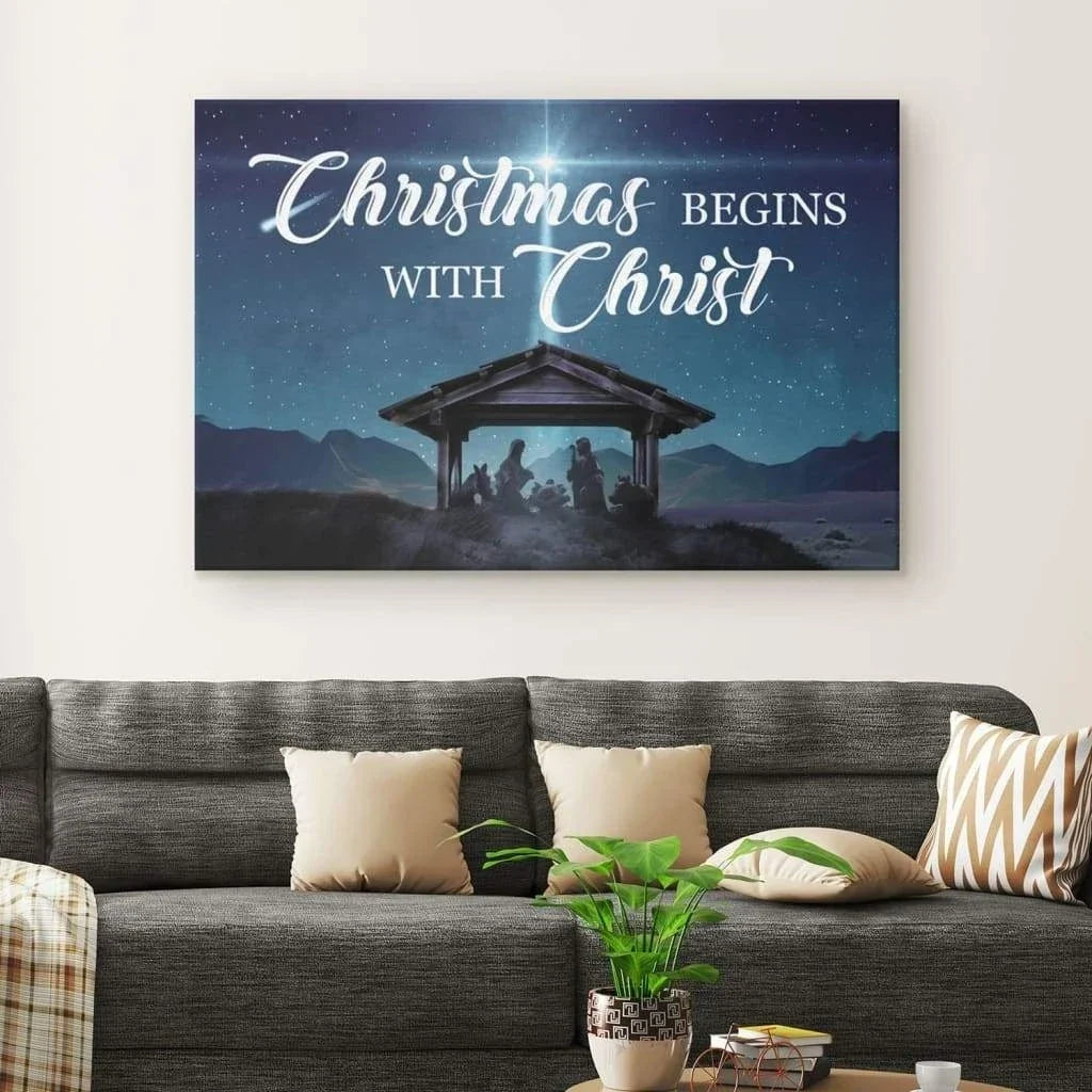 christmas begins with christ wall art canvas christian christmas gifts (Landscape) (view 3)