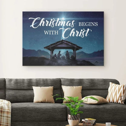 christmas begins with christ wall art canvas christian christmas gifts (Landscape) (view 3)