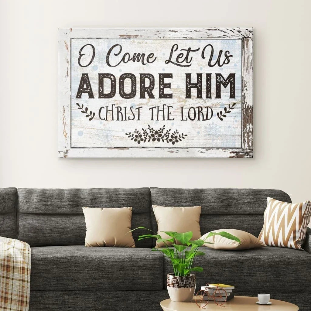 christian christmas wall art canvas o come let us adore him christmas wall decor (Landscape) (view 4)