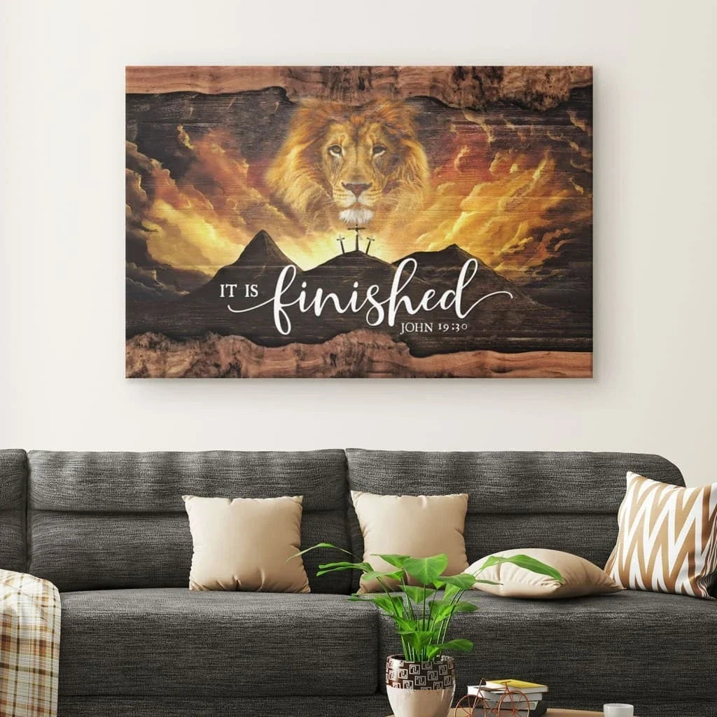 it is finished wall art john 19 30 jesus lion easter wall art canvas (Landscape) (view 4)