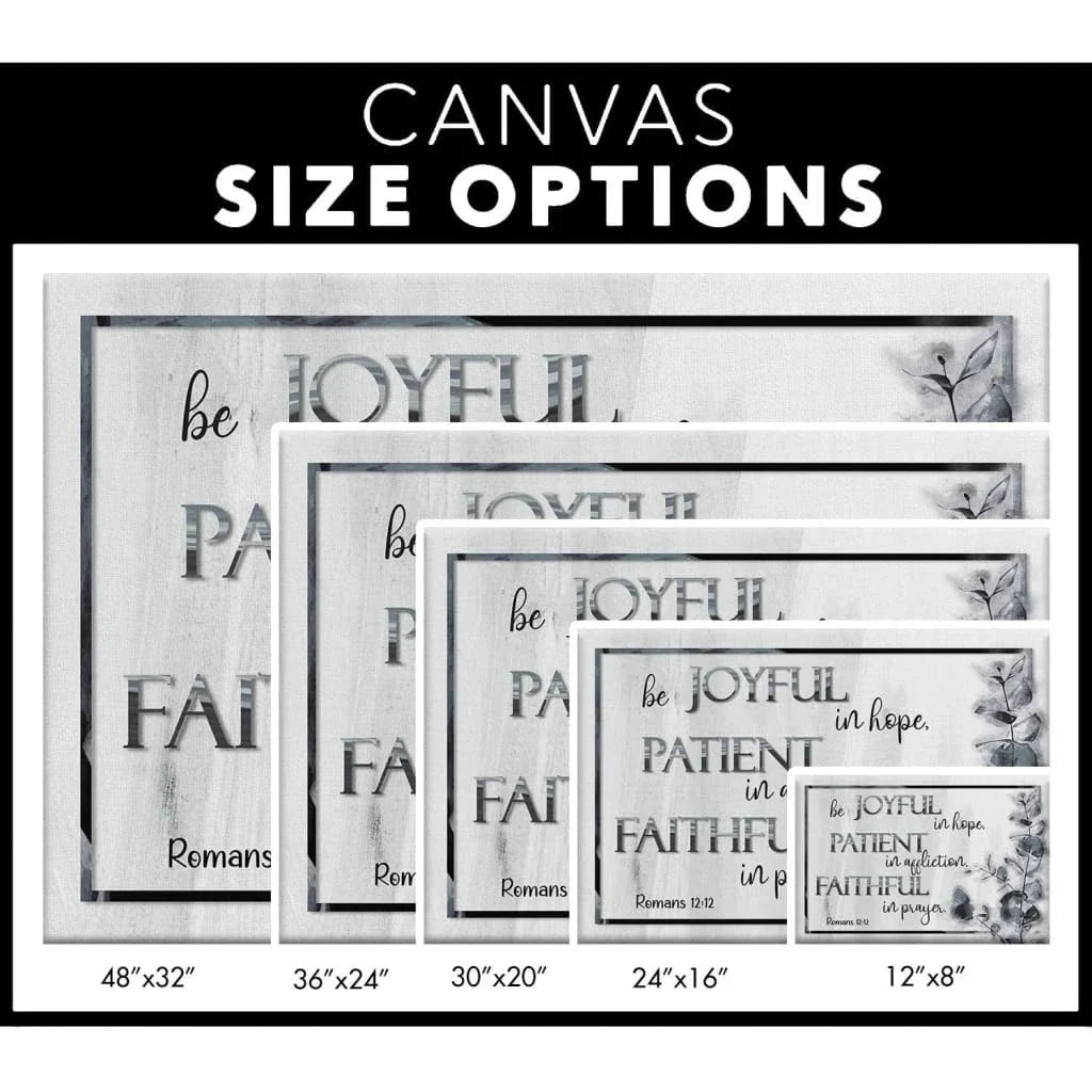 romans 12 12 wall art canvas be joyful patient faithful christian decor (Landscape) (view 3)