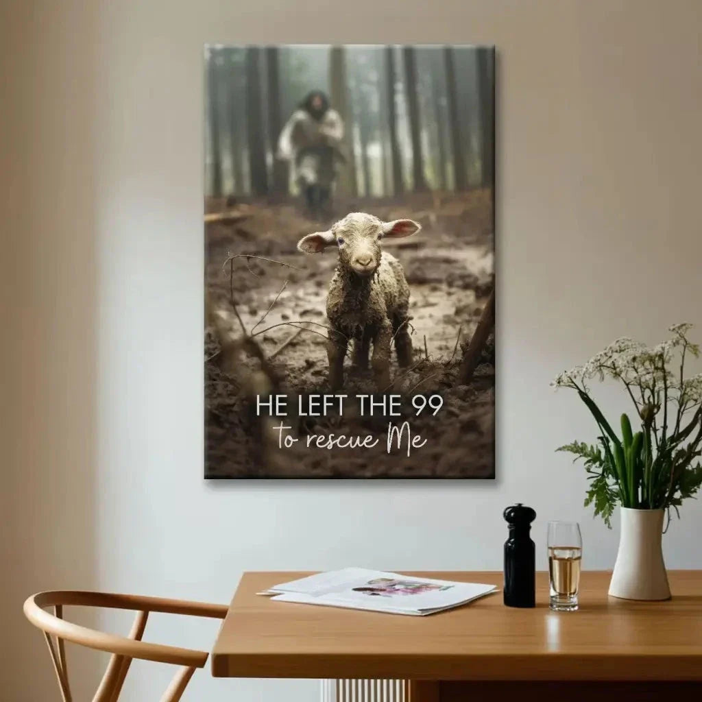 he left the 99 to rescue me jesus and lost sheep wall art canvas (view 8)