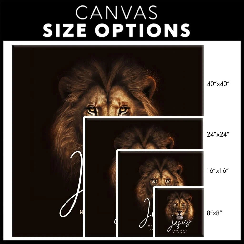 jesus name above all names lion of judah picture wall art canvas (Landscape) (view 3)