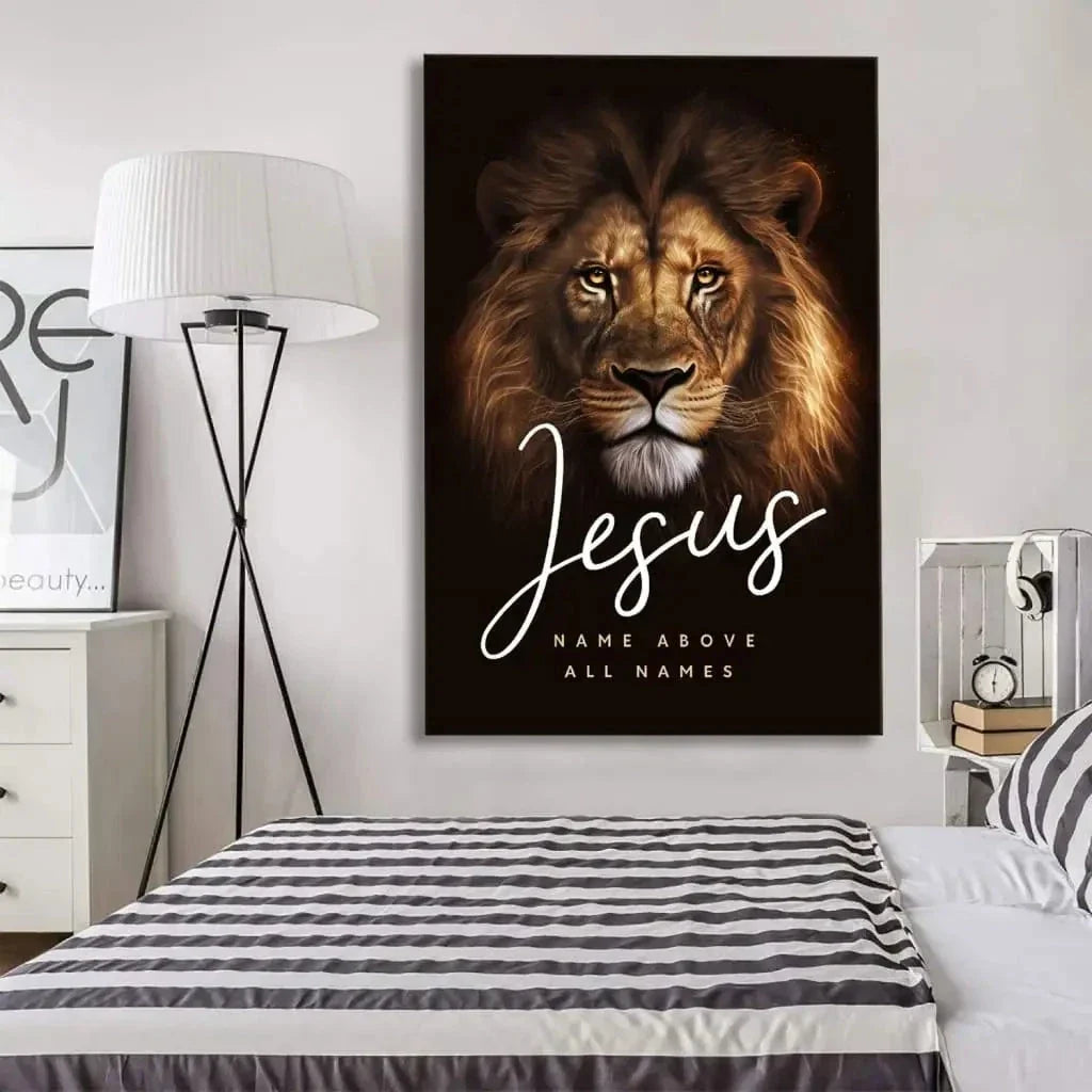 jesus name above all names lion of judah picture wall art canvas (Landscape) (view 4)
