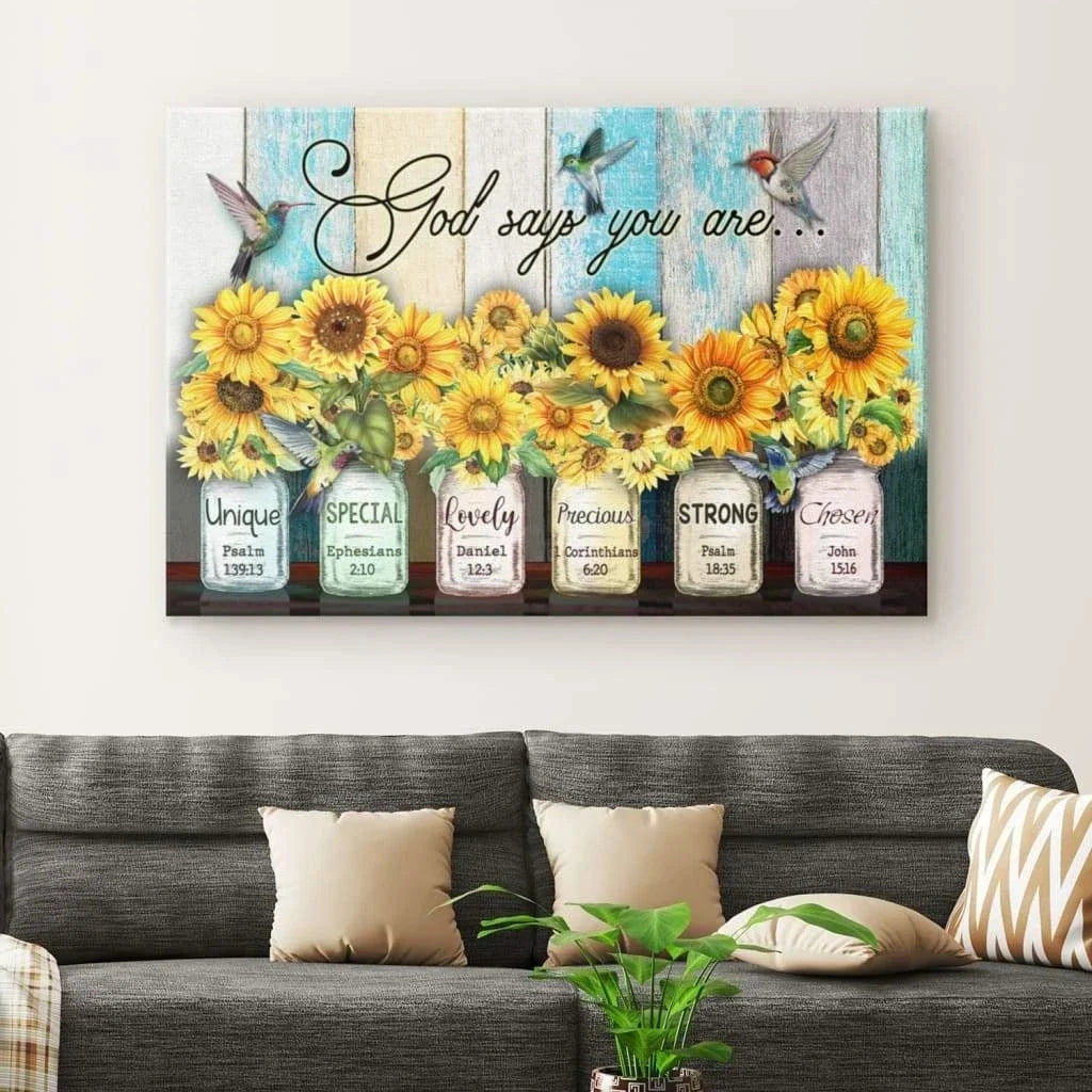 christian wall art god says you are canvas hummingbird sunflower (Landscape) (view 3)