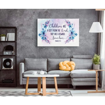children are a gift from the lord psalm 127 3 bible verse wall art canvas (Landscape) (view 3)