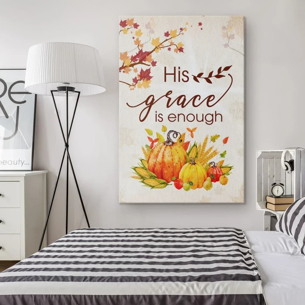 his grace is enough thanksgiving canvas wall art (Landscape) (view 4)