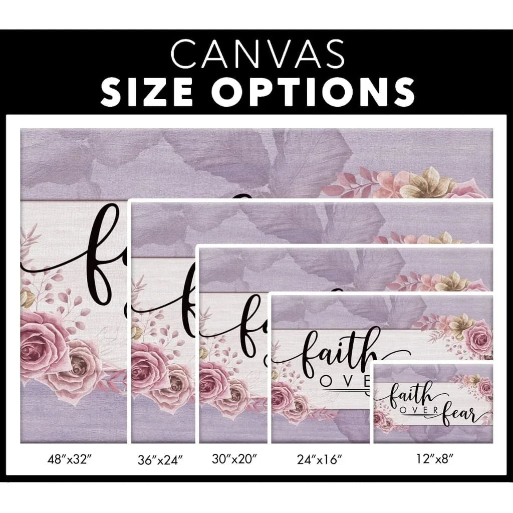christian wall art faith over fear floral wall art canvas print (Landscape) (view 3)