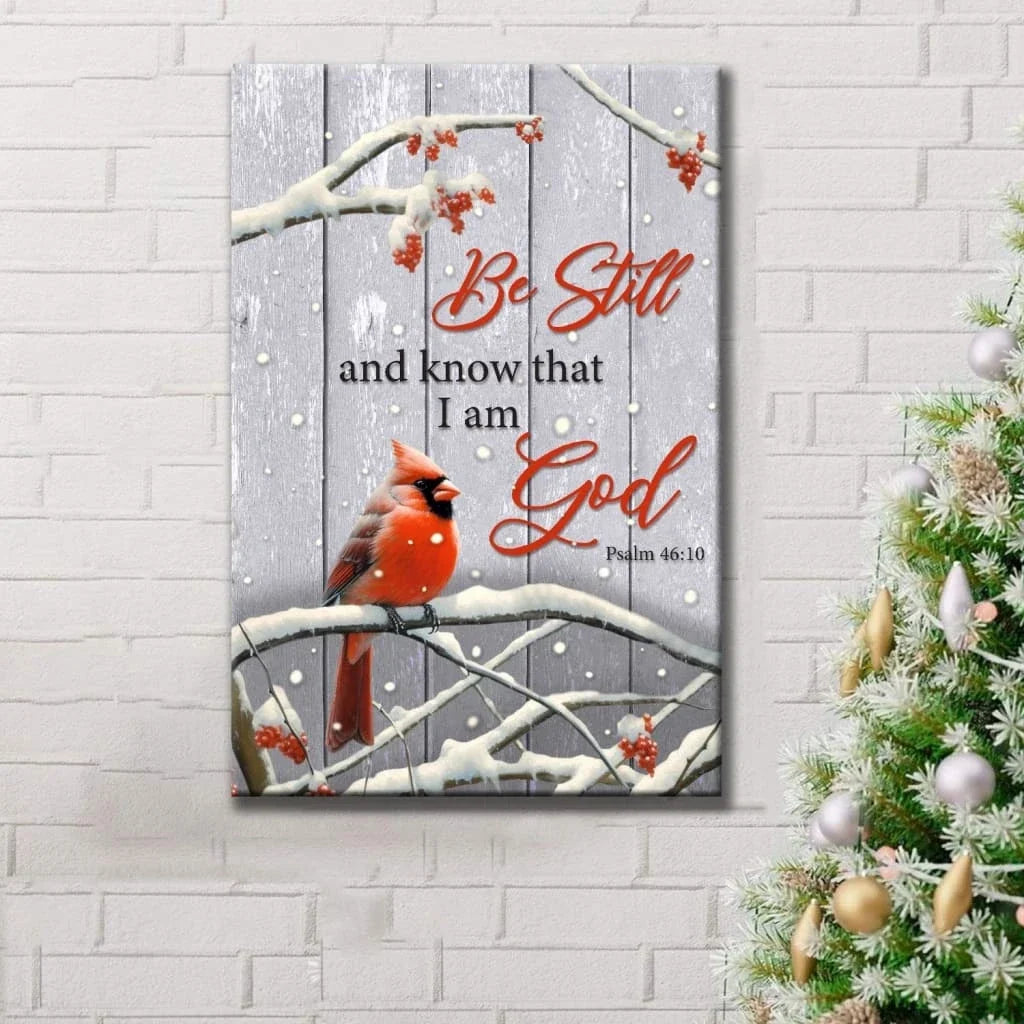 be still and know psalm 46 10 cardinal christmas wall art canvas (view 3)
