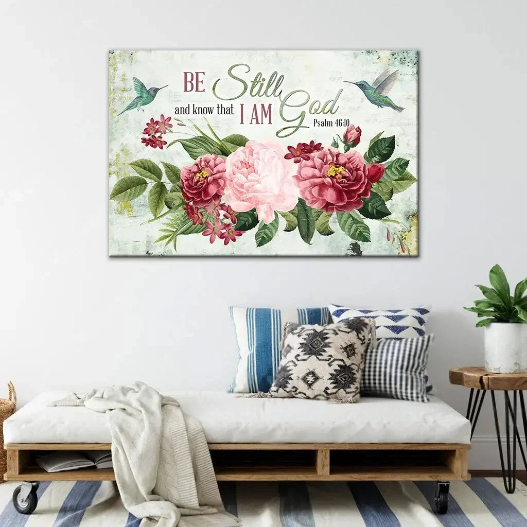 be still and know that i am god vintage flower hummingbird wall art canvas (view 6)