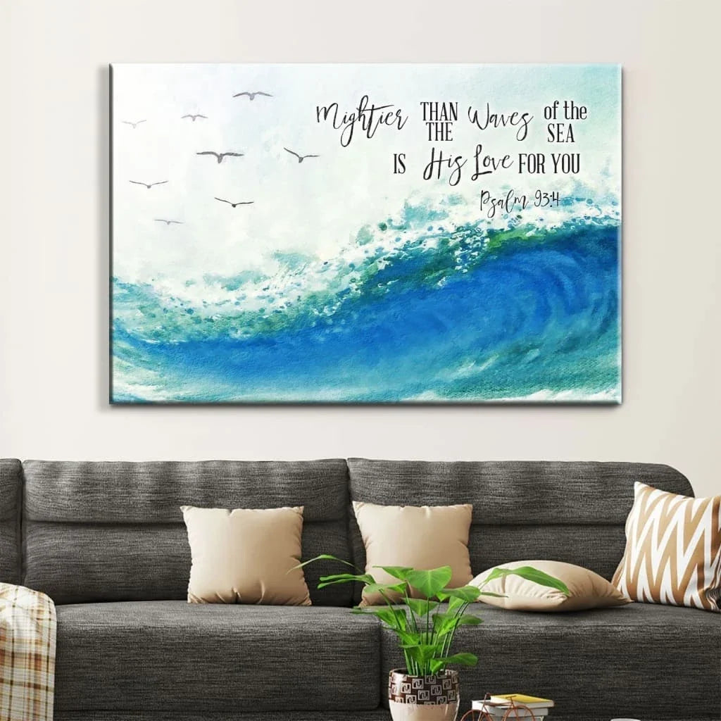 ocean waves mightier than the waves of the sea is his love for you bible verse wall art canvas (Landscape) (view 2)