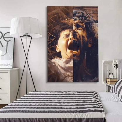 jesus as a baby and on the cross christian wall art canvas (Landscape) (view 4)