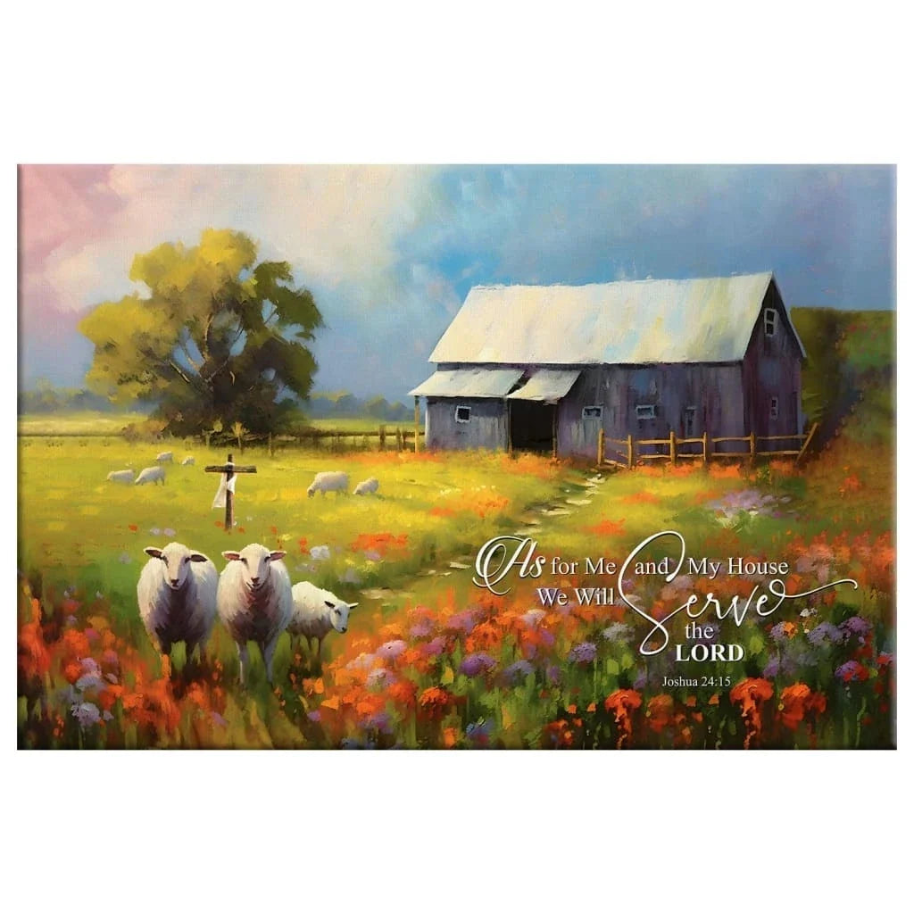 as for me and my house art rustic old barn sheep joshua 24 15 wall art canvas (Landscape) (view 3)