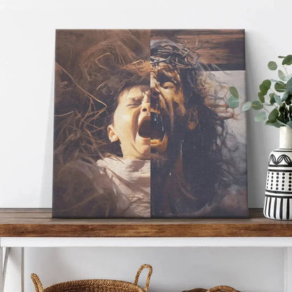 jesus as a baby and on the cross christian wall art canvas (Landscape) (view 5)