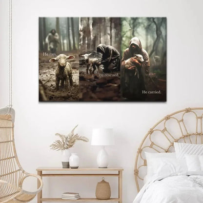 he ran he rescued he carried jesus and lost sheep wall art canvas (view 8)