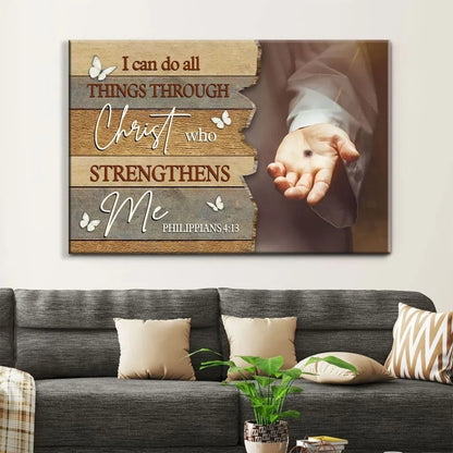 i can do all things through christ wall art jesus hands rustic christian canvas print (Landscape) (view 4)