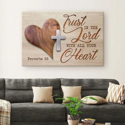 heart cross trust in the lord with all your heart proverbs 3 5 canvas wall art (Landscape) (view 4)