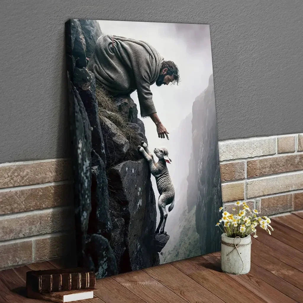 jesus reaching for a lost sheep wall art canvas (view 4)