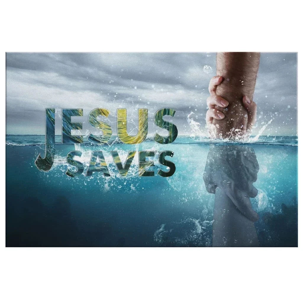 christian wall art jesus saves canvas jesus reaching out his hand (Landscape) (view 3)