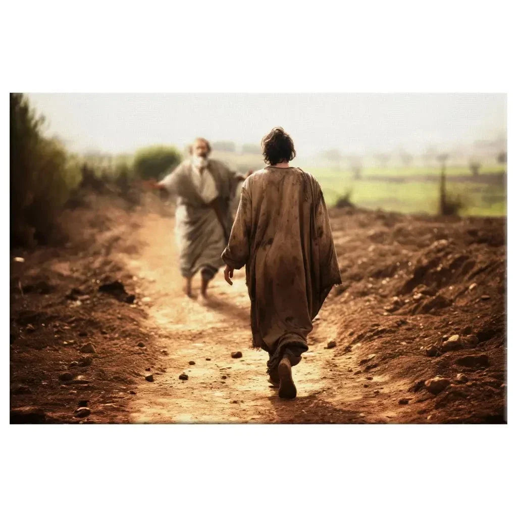 the father runs towards his son the prodigal son wall art canvas (Landscape) (view 4)