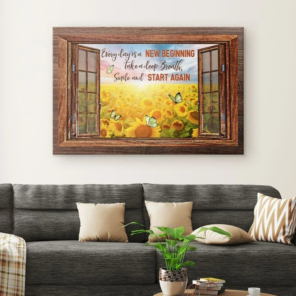 christian wall art every day is a new beginning canvas art (Landscape) (view 4)