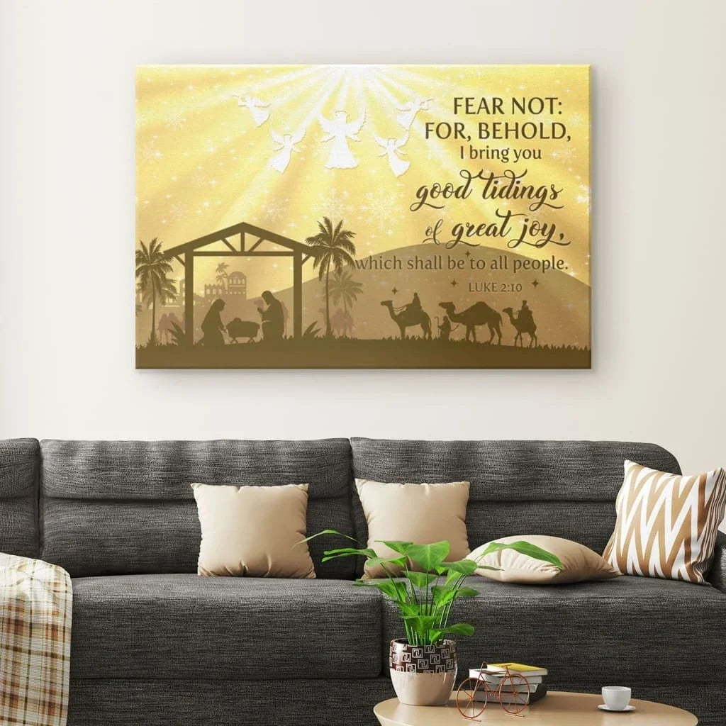 good tidings of great joy christmas nativity scene wall art canvas (Landscape) (view 3)