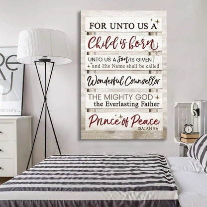 for unto us a child is born isaiah 9 6 christmas wall art canvas print (Landscape) (view 4)