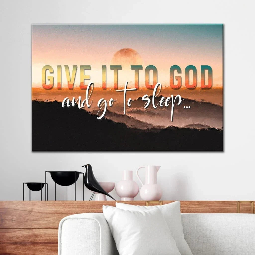 give it to god and go to sleep sunset christian wall art canvas (Landscape) (view 2)